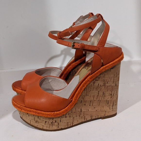 MICHAEL Michael Kors Shoes - Michael Kors Orange Leather Strappy Wedges